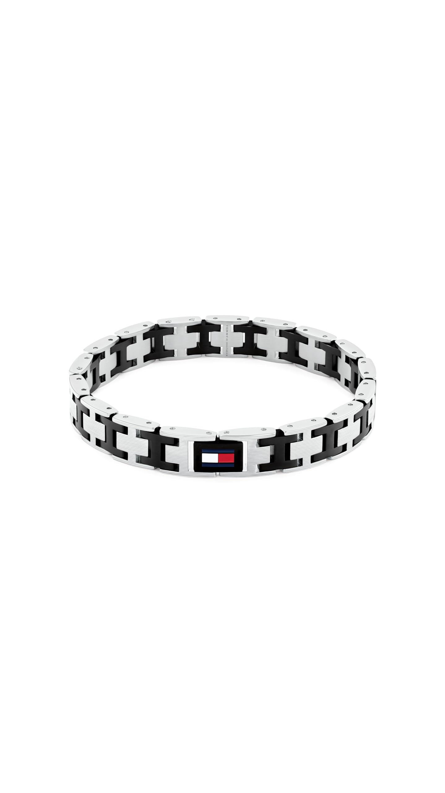 Tommy Hilfiger Men's Multi Black Two-Tone Flag Chain-Link Bracelet