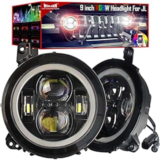 9 Inch RGB LED Headlights for 2018 2023+ Wrangler JL headlight replacement - Sealed headlight with cell phone controlled RGB halo for Wrangler JL Sahara Rubicon Gladiator JT Headlight