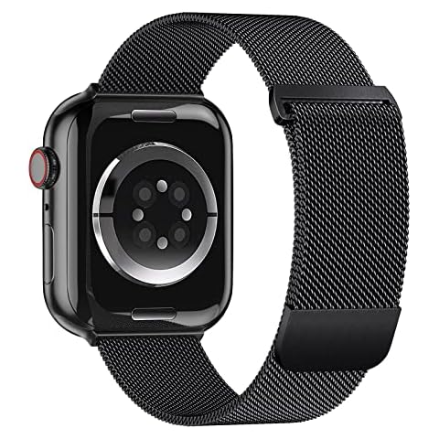 Faliogo Metal Strap Compatible with Apple Watch Strap 44mm 42mm 45mm, Stainless Steel Mesh Replacement Band Compatible with Apple Watch SE Strap Series 7 6 5 4 3 2 1, 42mm/44mm/45mm, Black Cover