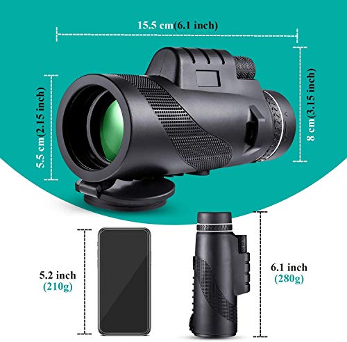 Telescópio monocular 40 x 60 Monóculo de alta definição com suporte de telefone e tripé para caça, v