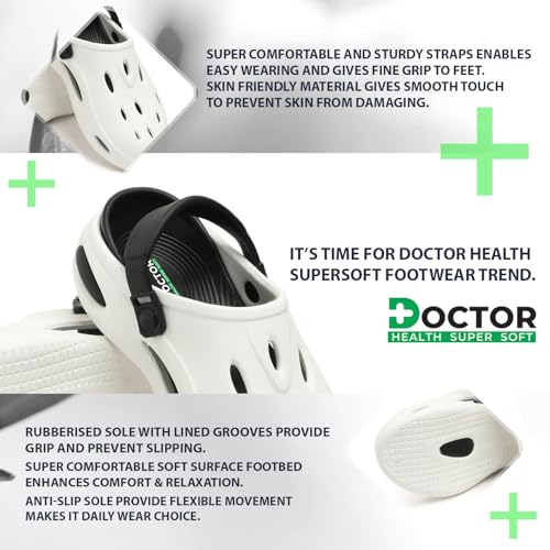 Image of DOCTOR HEALTH SUPER SOFT Stylish & Comfortable Mens Non Slip Clogs with Lightweight Padded Shoes Adjustable Strap Clogs for Men Daily Wear Mules for Men
