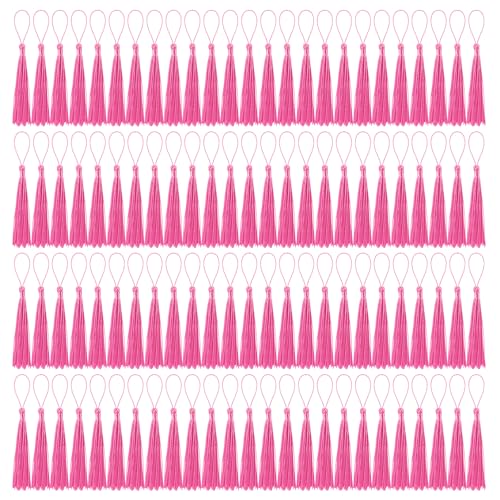 Image of 100 Pcs Bookmark Tassels Bulk Rose Red Soft Craft Silky Handmade Mini Tassels for Jewelry Making with Loops for DIY Craft Accessory Dress Decoration