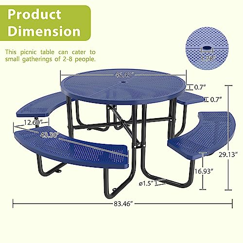 Detallego Round Metal Picnic Table With Umbrella Hole, Open Air 46 Inch Portable Picnic Table Furniture, Sturdy Stainless Steel Mesh Commercial Tables For Outdoor, Patio, Store, Easy Installation #TOP4