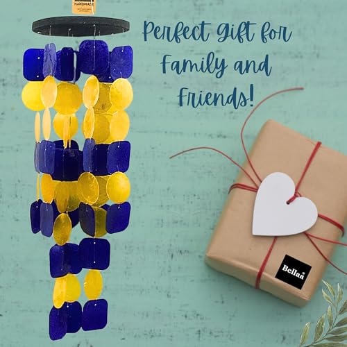 Bellaa 24889 Wind Chimes for Outside Capiz Sea Glass Shells Outdoor Windchimes Garden Patio Yard Gifts Mom Grandma Sympathy Memorial Remembrance Blue Yellow Flower - Thumbnail 4