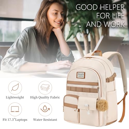 17.3 inch laptop backpack for women, Girls Backpack for School, Cute backpack for girls teens, School bookbag for Girls Teens college Students,school bag mochilas escolares para niñas, Bookbag Beige2