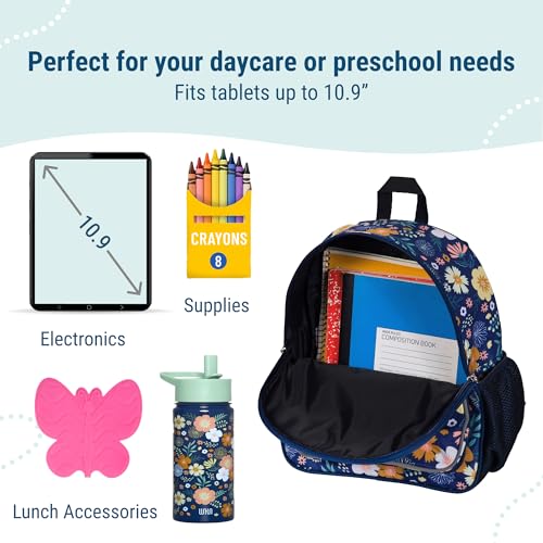 Image of Wildkin 12 Inch Toddler Backpack for Kids, Floral Bloom | Ages 3-7, lightweight toddler backpack for daycare, preschool, and travel