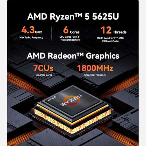 Image of Beelink EQR5 Mini Pc,AMD Ryzen 5 5625U(6C /12T,up to 4.3GHz),Mini Computer with 16GB DDR4 RAM /500GB M.2 PCle 3.0 X4 SSD,Micro Pc Support 4K FPS,WiFi6 /BT5.2 /USB3.2 /Home /Office /Game