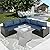 Furnimy Outdoor Furniture Patio Furniture Sets Conversation Sets Sectional Sofa Couch Wicker Rattan Balcony Furniture for Lawn,Garden,Porch and Poolside (Expresso-Navy, 5 pcs Without Table)