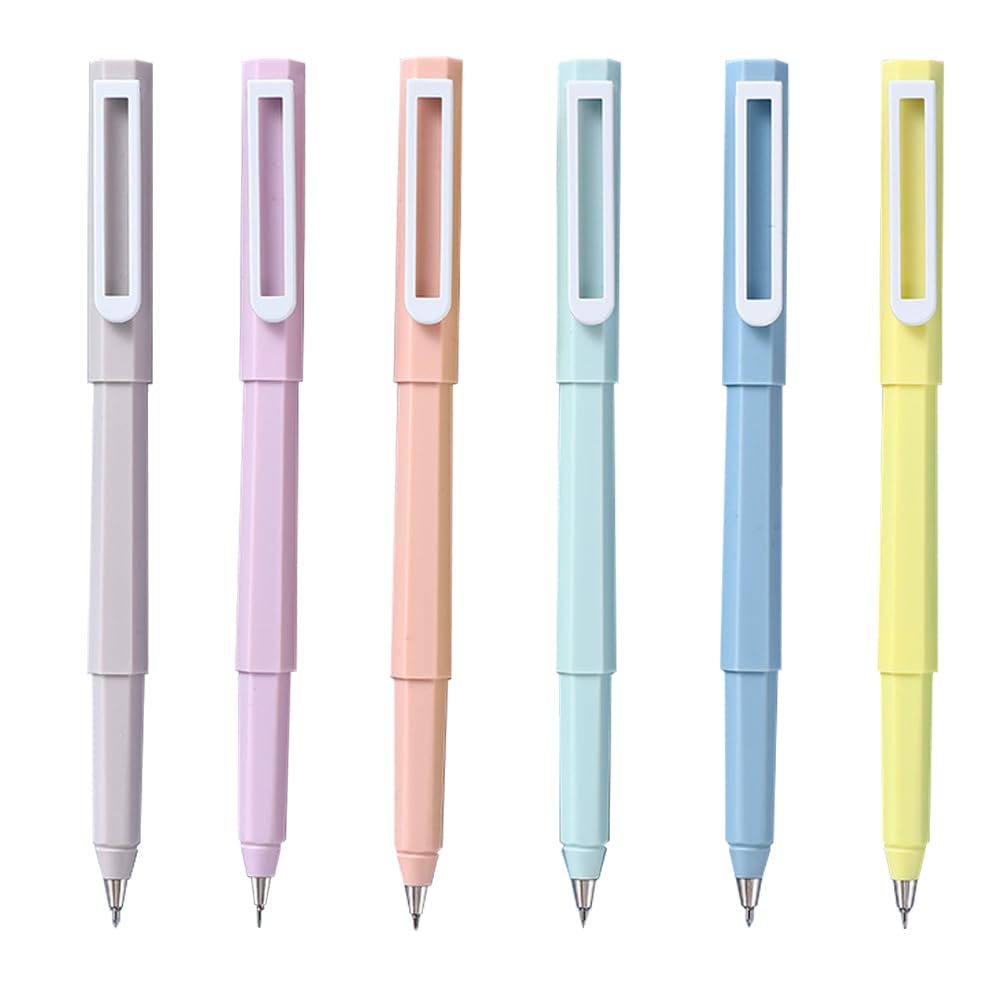 PapaBear Simple Solid Color Hexagonal Barrel, Black ink Gel pen, 0.5mm, Durable Writing, Color Blocking, Premium, Classic Pen, 6-Pack