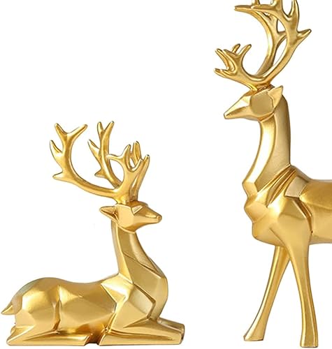Joylern 2 figuras de reno figuras de ciervo escultura de animales decoración de mesa para Navidad fiestas y fiestas color dorado