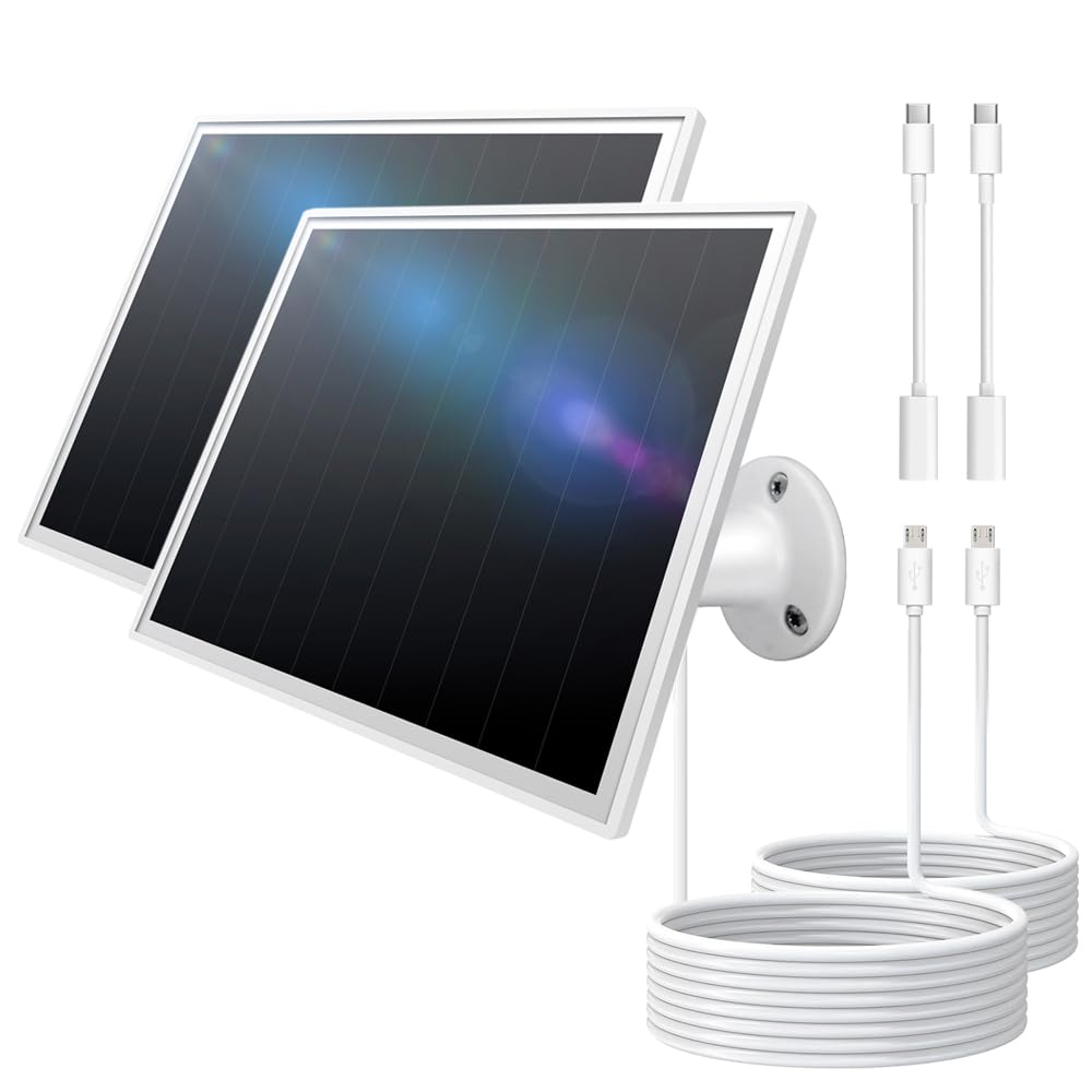 8W Solar Panel for Outdoor Security Camera, 5V Micro USB& USB-C Solar Panel Charger ，Fits Eufy/Wyze/Reolink DC 5V Output, IP65/ 360° Adjustable, 9.8ft Cable, Fast Charging