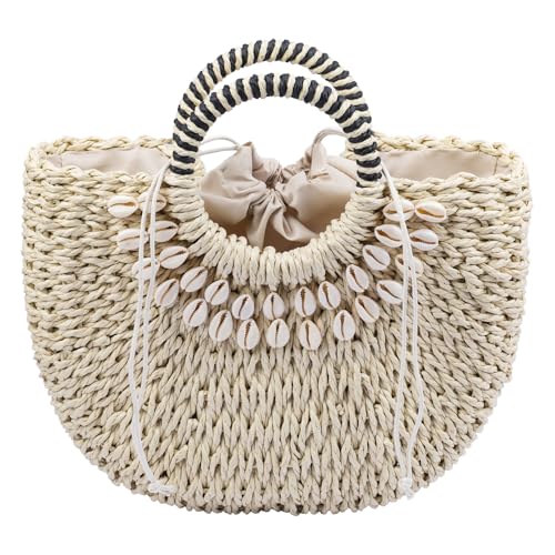 Image of Straw Bags For Women 2025 Summer Rattan Bags Women Straw Hand-woven Top-handle Handbag Sea Rattan Tote Clutch
