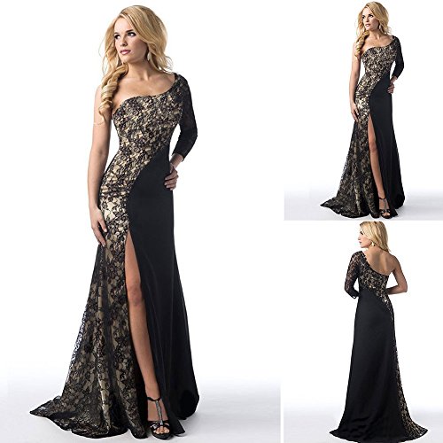 Goddessvan Women Formal Wedding Bridesmaid Long Ball Prom Gown Cocktail Dress Patchwork Dress (L, Black) - Thumbnail 4