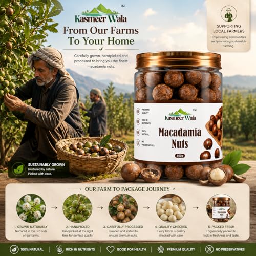 Image of Kasmeer Wala Premium Macadamia Nuts | Raw & Crunchy Whole Nuts | Keto-Friendly, Gluten-Free, High in Healthy Fats | Australian Grade Dry Fruits - 1kg