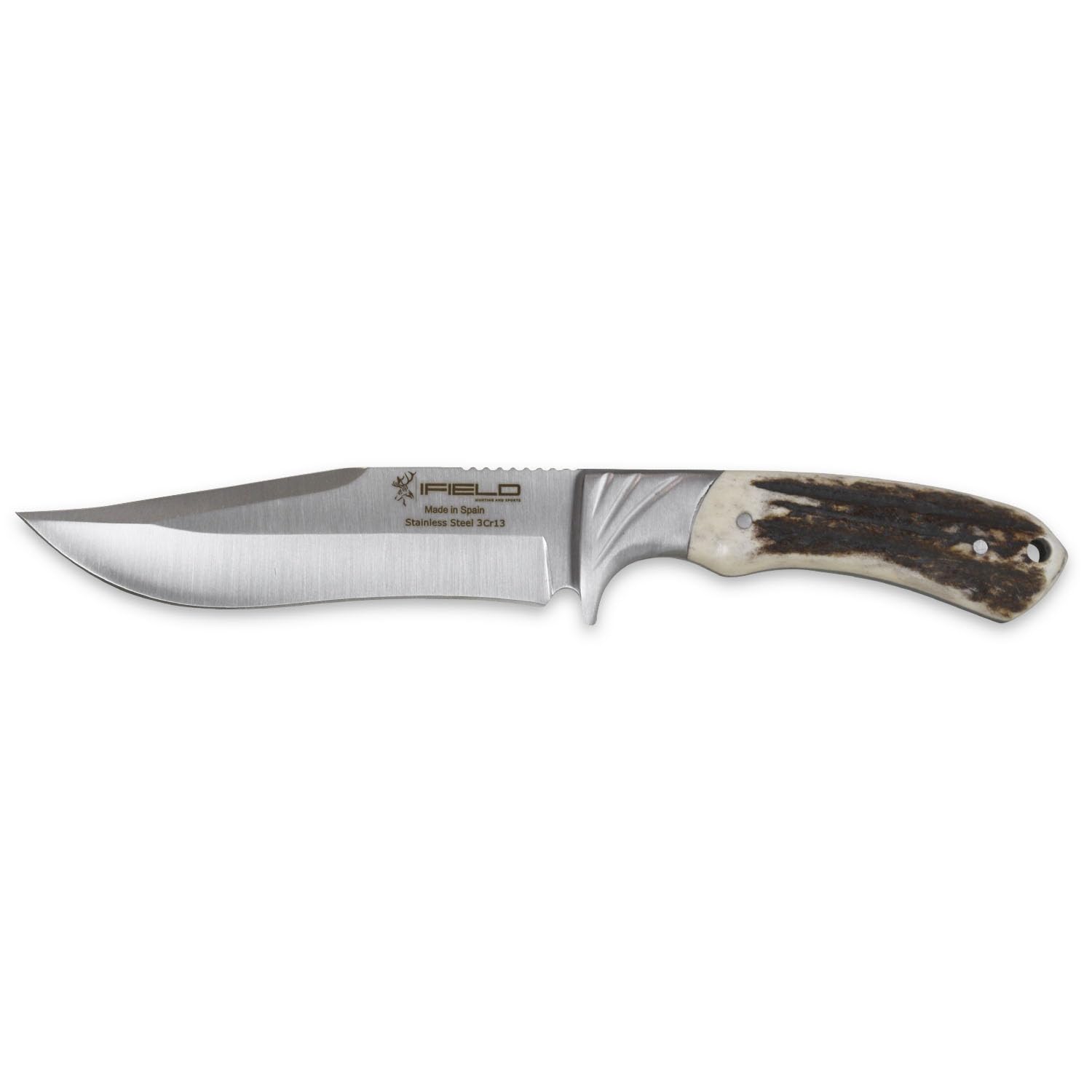 iFIELD EL29013 Multifunzionale escursionismo, caccia e sopravvivenza coltello per l'esterno, Deer Handle, lama in acciaio inox 3Cr13, di alta qualità fodero colore marrone