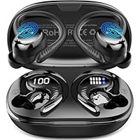 Hupoaf Cuffie Bluetooth Sport, Auricolari Bluetooth 5.4 HiFi Stereo, 50 Ore Cuffie Wireless con ENC Mic, IP7 Impermeabili Cuffiette Runnning, Display LED USB-C Cuffie Senza Fili per iOS/Android, Nero