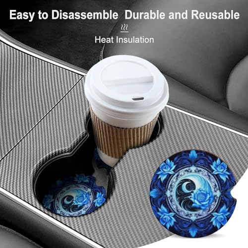 4PCS Posavasos para Carro Azul Mandala Yin Yang miniatura 4