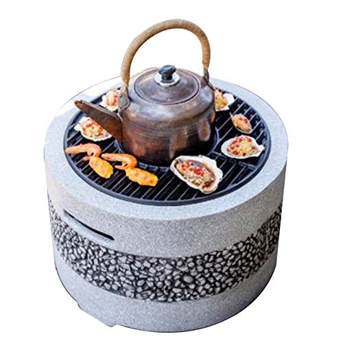 Hoguera al aire libre para jardín, hoguera de leña, kit de parrilla para barbacoa, patio trasero, patio al aire libre, chimenea de piedra de imitación, hoguera, hoguera, 55,5 cm (color: beige, tamaño