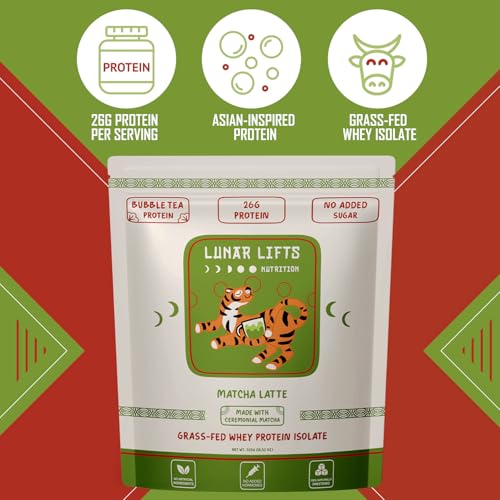 Lunar Lifts Nutrition Matcha Latte - Boba Tea Protein Powder | 26g Whey Protein Isolate Matcha Powder | Ceremonial-Grade Matcha Bubble Tea Protein Powder | No Added Sugar & Artificial Ingredients - Image 4