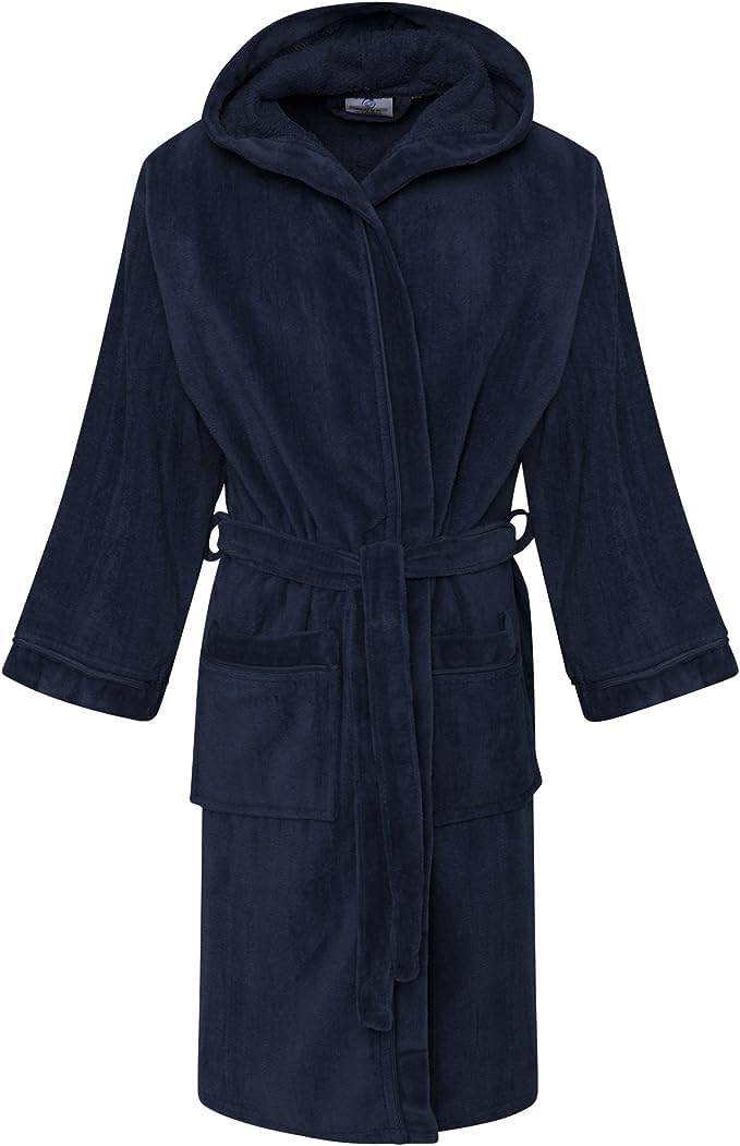 Axcent Comfort Kids Boys Girls 100% Egyptian Cotton Hooded Velour Towelling Terry Bathrobe Dressing Gown Bath Robe Hooded - Belt, 2 Pockets Sleepwear