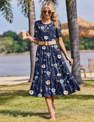 Image of Zeagoo Womens Summer Dresses 2026 Casual Midi Dress Flowy Sundress Ruffle Short Sleeve Tiered Dresses A Line Boho Dress