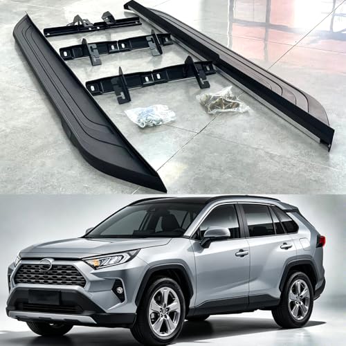 US Stock Miguqui 2Pcs Fixed Running Board Fits for Toyota RAV4 RAV-4 2019 2020 2021 2022 2023 2024 2025 Side Step Side Stairs,Side Bar,Aluminum Alloy,Matte Black with Letters
