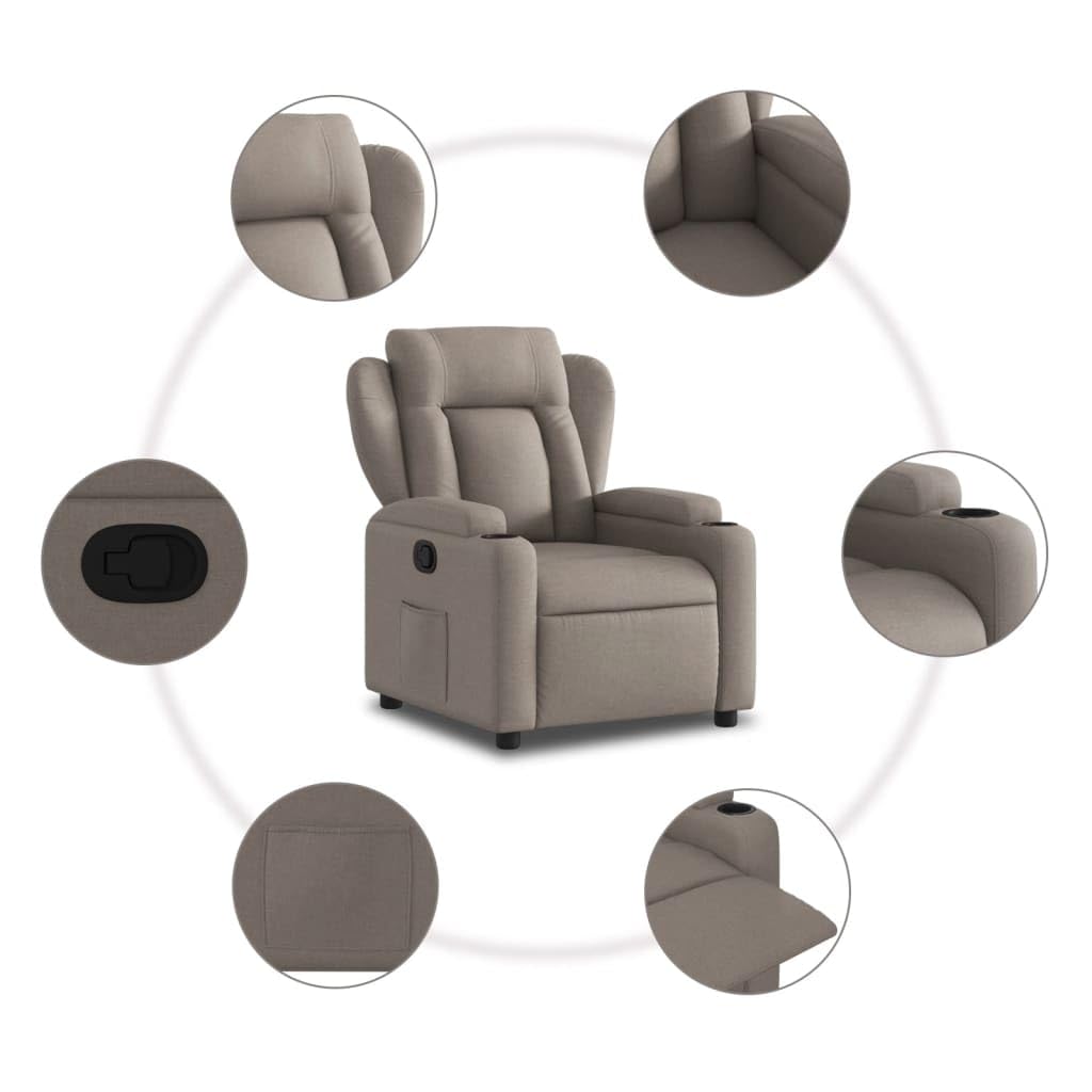 vidaXL Sillón Reclinable, Silla con Respaldo Reposabrazos, Sillón de Televisión Relax Descanso, Asiento para Salón Hogar, Tela Gris Taupe