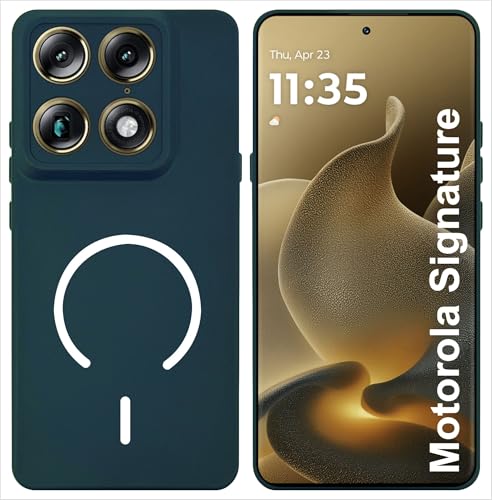Image of SBMS Silicone Back Cover Case for Motorola Signature | Soft Micro-Fibre Lining Inside | Magsafe Print On Back Side Camera Protection Bump | Shockproof Case Moto Signature (Magsafe Print Small Green)