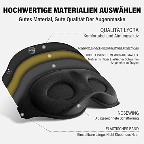 PEFOOK Slaapmasker, 3D verstelbaar elastiek, oogmasker, 100% huidvriendelijk, zijde, slaapmasker voor vrouwen en heren, blokkeert licht, slaapbril, cover voor reizen, yoga, nap, plus 2 oordopjes - Image 3