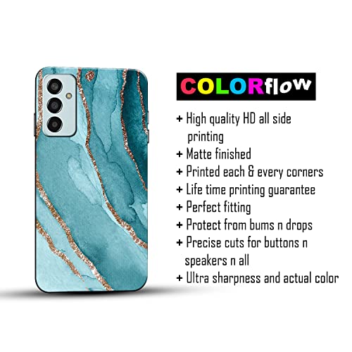 Image of COLORflow Back Cover Compatible with Samsung Galaxy F13 / M13 4G | Beautiful Blue Marble Golden Stripes | Designer Printed Hard CASE Bumper Back Cover Compatible with Samsung F13 / M13 4G