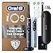 Oral-B iO Series 9 Electric Toothbrush Duo Pack (Black & Aqua Marine), 2 Rechargeable Toothbrushes with 4 Replacement Heads, Charging Travel Case, Charger & Accessories, Designed by Braun