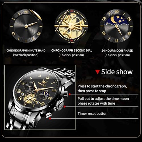 Image of OLEVS Men's Analog Watch Multi Color Business Stainless Steel Waterproof Luminous Quartz Watch Luxury Leisure Date Simulation Original Bowl Watch