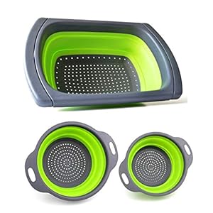 Faltbare Seiher Sieb Set Klappbar Abtropfsieb über die Spüle Vegtable/Obst Küche Sieb Teesieb mit ausziehbaren Griffen 3 Stück