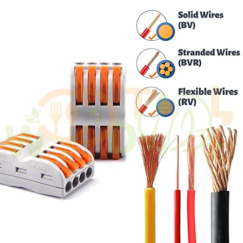 Image of 4 to 4 Inline Wiring Cable Connectors - Quick connectore Terminal Blocks - Electrical Connectors Blocks (4pcs, 4 to 4 Inline, Orange)
