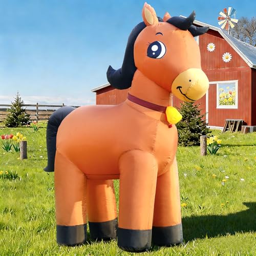 DomKom 6FT Horse Inflatables Christmas Spring, Farm Ranch Blow up Animals Cute Clydesdale, Decorations Outdoor Yard Built-in LED Lights Big Large Deco