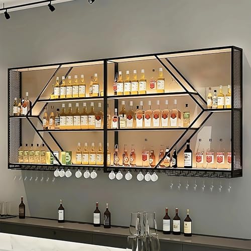 ACLips Botellero Grande de Pared para vinos, Estante metálico de 3 Niveles para Botellas de Licor, con luz LED, Ideal para Bar, Comedor y Cocina.