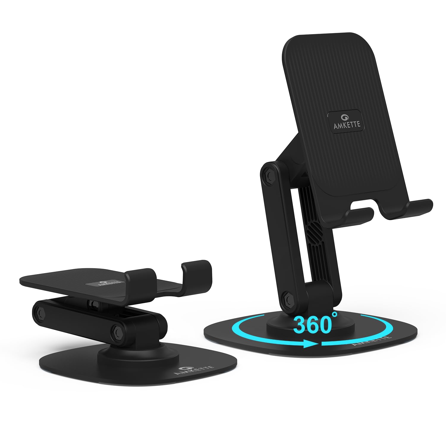 Amkette Ergo 360° Rotation Mobile Phone Holder, Foldable Design Mobile Stand with Stable Metallic Round Base, Multiple Height & Angle adjustments for Smartphones, Tablets, Kindles & iPad, (Black)-image-21