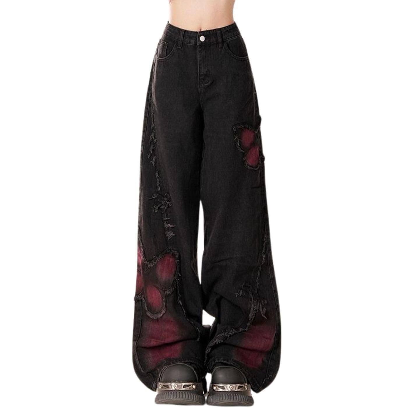 Baggy-Jeans für Damen, Star-Cargohose mit Taschen, weit geschnittene Denim-Jeans im Y2K-Stil für Damen und Mädchen, niedliche Streetwear