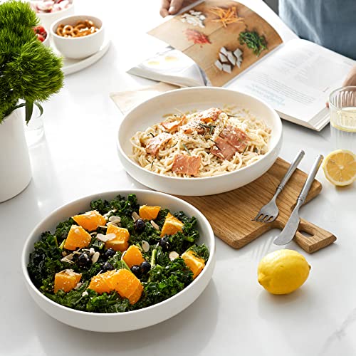 Dowan Large Salad Bowls, 60 Ounces White Serving Bowls, 10" Serving Platter, Shallow Pasta Bowls Set Of 2, Serving Dishes For Fruit Salad Pasta Vegetable Prep #TOP7