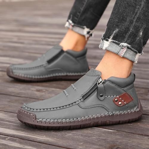 The First Young Shoes Men Handmade Chukka Vintage Classical Leather Ankle Boots，Casual Non-Slip Slip On Work Office Driving Shoes2