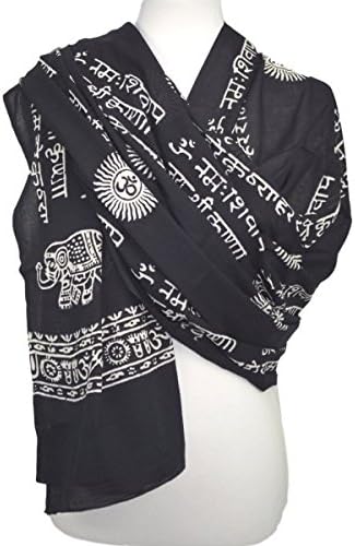Karma Mantra Prayer Shawl With Elephant Print (Black)