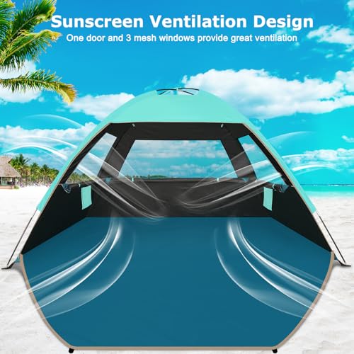 Image of COMMOUDS Beach Tent Sun Shade for 3 /4-5 /6-7 /8-10 Person, UPF 50+ Beach Sun Shelter Canopy Tent, Lightweight, Easy Set Up and Carry