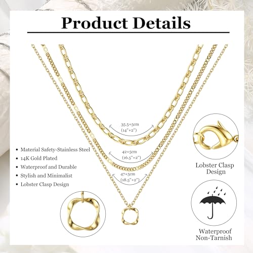 ORAZIO Layered Necklaces for Women,14K Gold Plated/Silver Stacked Necklaces for Women,Dainty Pearl Paper Clip Chain Pendant Choker Necklace Set Cute CZ Stackable Womens Necklaces Trendy Gold Y Necklace Jewelry Set Gift2