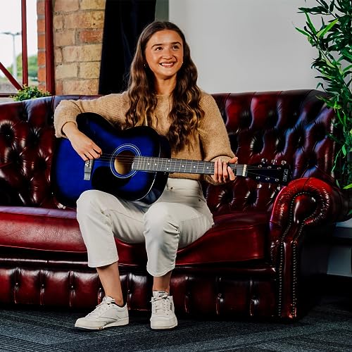 Image of 3rd Avenue Full Size 4 /4 Acoustic Guitar Pack for Beginners - 6 Months FREE Lessons, Gig Bag, Picks, Spare Strings, Stand, Strap, Capo - Blue Blueburst