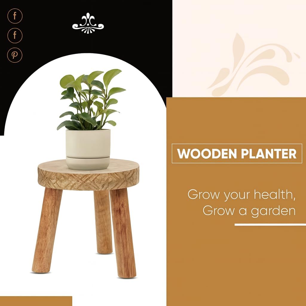 Vintageware 3 Legs Wooden Flower Pot Plant Planter Stand for Indoor and Outdoor, Pack of 2