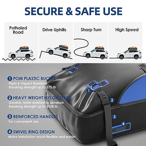 Image of Asinking Car Rooftop Cargo Carrier Bag 20 Cubic Feet, 100% Waterproof Roof Bag Top Luggage Carrier for Any Vehicles with /without Rack Cross Bar, Includes Anti-Slip Mat +4 Door Hooks +Storage Bag +Lock
