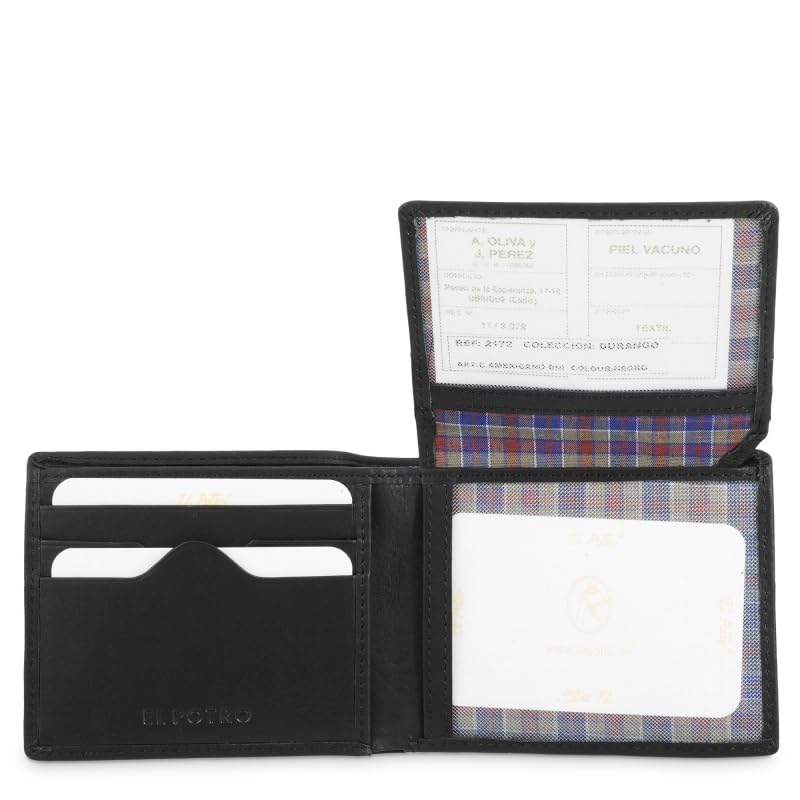 Genérico EL Potro Cartera Hombre Durango, Piel Vacuno, Soft, 11 x 9 x 2 cm, Herrajes Plateados (Negro)