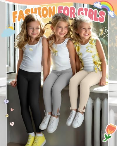 Image of 3 Pack Toddler Girl Cotton Leggings | Baby Girls Cute Stretchy Pants, Soft Bow Knot Leggings, Kids Full Length Tight Pants, 18M-5T Solid Comfortable Leggings