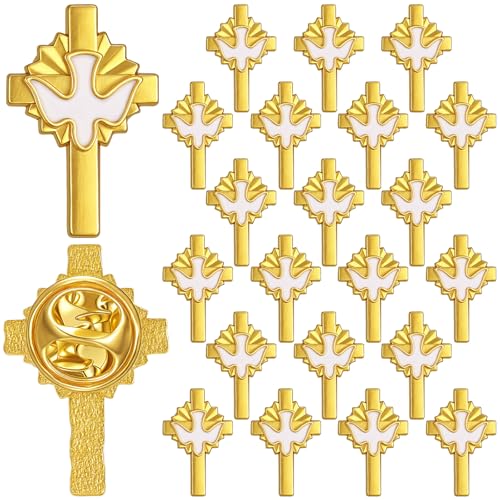 Image of Misdary 24 /48 Pcs Holy Spirit Pins Gold Cross Lapel Pins Bulk Holy Spirit Dove Enamel Brooch Christian Catholic Gifts
