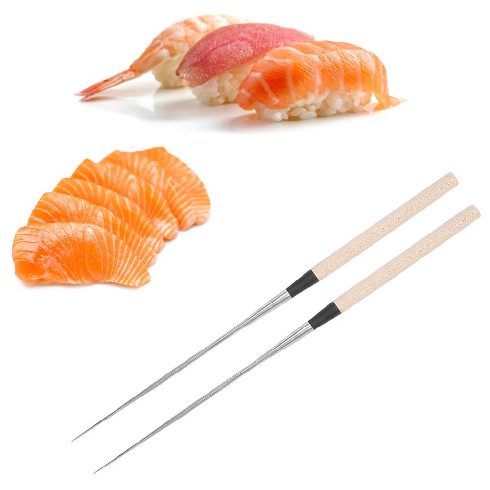 Ejoyous Bacchette in Acciaio Inossidabile con Manico in Legno Bacchette per Sushi Giapponesi 304 Punte Appuntite per per Alimenti 2 Dimensioni per la di Casa Ristorante Servire (Grande 30 cm)